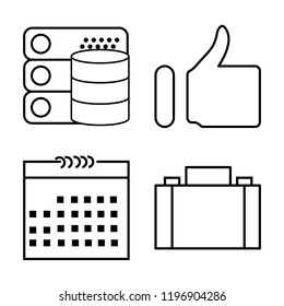 Set of 4 simple vector icons such as Database, Like, Calendar, Briefcase, editable pack for web and mobile