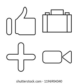 Set of 4 simple vector icons such as Like, Briefcase, Add, Video camera, editable pack for web and mobile