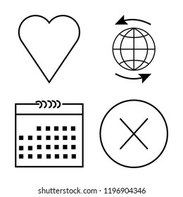 Set of 4 simple vector icons such as Like, Worldwide, Calendar, Error, editable pack for web and mobile