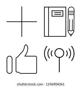 Set of 4 simple vector icons such as Add, Notebook, Like, Wifi, editable pack for web and mobile