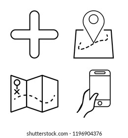 Set of 4 simple vector icons such as Add, Map location, Map, Smartphone, editable pack for web and mobile