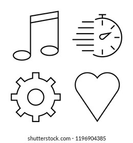 Set of 4 simple vector icons such as Music player, Stopwatch, Settings, Like, editable pack for web and mobile