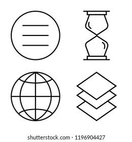 Set of 4 simple vector icons such as Menu, Hourglass, Internet, Layers, editable pack for web and mobile