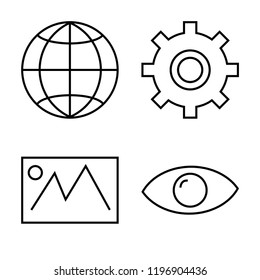 Set of 4 simple vector icons such as Internet, Settings, Picture, View, editable pack for web and mobile