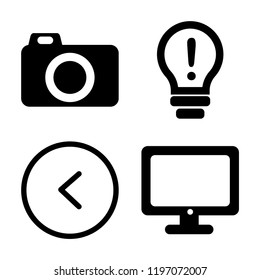 Set of 4 simple vector icons such as Photo camera, Idea, Left arrow, Computer, editable pack for web and mobile