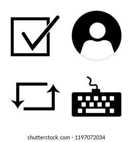 Set of 4 simple vector icons such as Tick, User, Repeat, Keyboard, editable pack for web and mobile