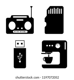 Set of 4 simple vector icons such as Radio, Memory card, Flash drive, Coffee machine, editable pack for web and mobile