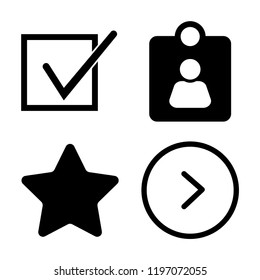 Set of 4 simple vector icons such as Tick, Id card, Star, Right arrow, editable pack for web and mobile