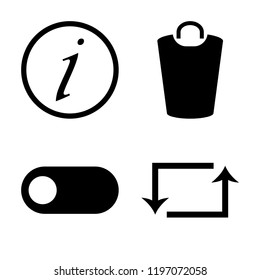 Set of 4 simple vector icons such as Info, Garbage, Switch, Repeat, editable pack for web and mobile
