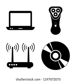 Set of 4 simple vector icons such as Computer, Electric shaver, Router, Cd, editable pack for web and mobile