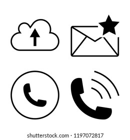 Set of 4 simple vector icons such as Cloud upload, Mail favourite, Auricular phone, Phone volume, editable pack for web and mobile