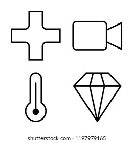 Set of 4 simple vector icons such as Hospital, Video Player, Temperature, VIP, editable pack for web and mobile