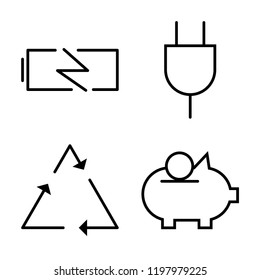 Set of 4 simple vector icons such as Charging Battery, Power, REcycling, Savings, editable pack for web and mobile