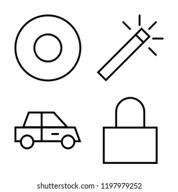 Set of 4 simple vector icons such as Record Circular Button, Magic Wand, Car, Locked, editable pack for web and mobile
