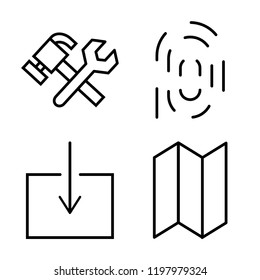 Set of 4 simple vector icons such as Fix, Fingerprint, Download, Map, editable pack for web and mobile