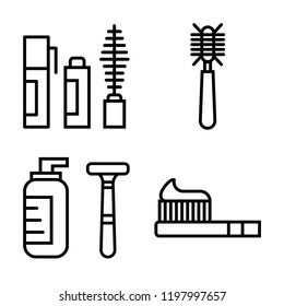Set of 4 simple vector icons such as Mascara, Hair brush, Shaving, Toothbrush, editable pack for web and mobile