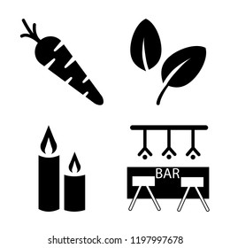 Set of 4 simple vector icons such as Carrot, Vegan, Candles, Bar, editable pack for web and mobile