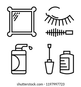 Set of 4 simple vector icons such as Mirror, Mascara, Lotion, Nail polish, editable pack for web and mobile