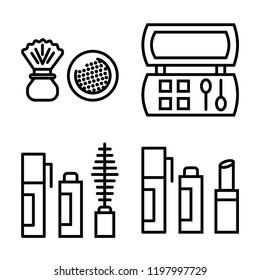 Set of 4 simple vector icons such as Powder, Makeup, Mascara, Lipstick, editable pack for web and mobile