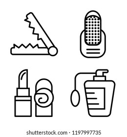Set of 4 simple vector icons such as Hair straightener, Manicure, Lipstick, Perfume, editable pack for web and mobile