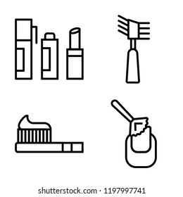 Set of 4 simple vector icons such as Lipstick, Mascara, Toothbrush, Manicure, editable pack for web and mobile