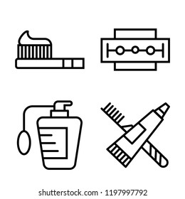 Set of 4 simple vector icons such as Toothbrush, Razor, Perfume, Toothpaste, editable pack for web and mobile