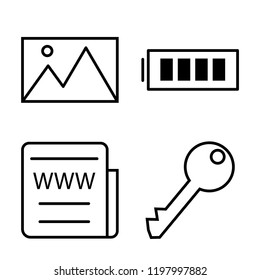 Set of 4 simple vector icons such as Image, Full Battery, Web News, Key, editable pack for web and mobile