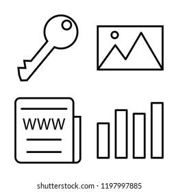 Set of 4 simple vector icons such as Key, Image, Web News, Bar Chart, editable pack for web and mobile