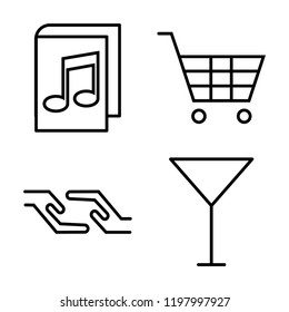 Set of 4 simple vector icons such as eBook, Shopping Cart, Help, Cocktail, editable pack for web and mobile