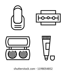 Set of 4 simple vector icons such as Manicure, Razor, Makeup, Toothpaste, editable pack for web and mobile