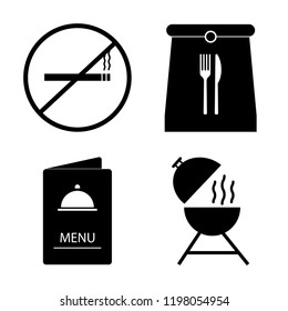 Set of 4 simple vector icons such as No smoking, Take away, Menu, Barbecue, editable pack for web and mobile