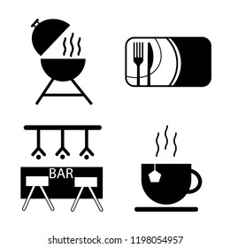 Set of 4 simple vector icons such as Barbecue, Restaurant card, Bar, Tea, editable pack for web and mobile