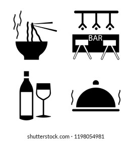 Set of 4 simple vector icons such as Noodles, Bar, Wine, Salver, editable pack for web and mobile