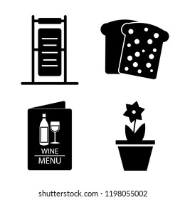 Set of 4 simple vector icons such as Daily specials board, Toast, Wine menu, Flower, editable pack for web and mobile