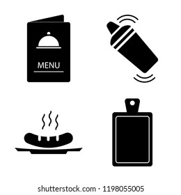 Set of 4 simple vector icons such as Menu, Shaker, Sausages, Board, editable pack for web and mobile