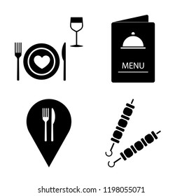 Set of 4 simple vector icons such as Dinner, Menu, Placeholder, Brochette, editable pack for web and mobile