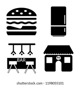 Set of 4 simple vector icons such as Hamburger, Refrigerator, Bar, Restaurant, editable pack for web and mobile