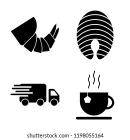 Set of 4 simple vector icons such as Shrimp, Salmon, Delivery, Tea, editable pack for web and mobile