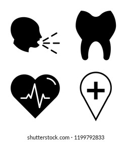 Set of 4 simple vector icons such as Unhealthy medical condition, Teeth, Heart beats life, Hospital placeholder, editable pack for web and mobile