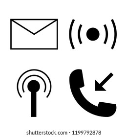 Set of 4 simple vector icons such as Mail, Wifi, Antenna with, Incoming phone call, editable pack for web and mobile