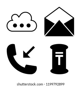 Set of 4 simple vector icons such as Cloud with three menu dots, Mail envelope open back shape, Incoming phone call, Mailbox, editable pack for web and mobile