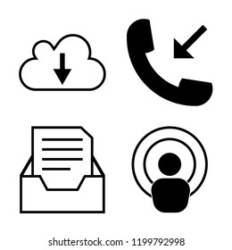 Set of 4 simple vector icons such as Cloud download interface, Incoming phone call, Mail in inbox tray, Antenna, editable pack for web and mobile