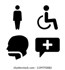 Set of 4 simple vector icons such as Men, Handicap, Mouth tube in bald male head, Medical talk, editable pack for web and mobile