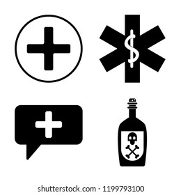 Set of 4 simple vector icons such as Hospital medical, Pharmacy, Medical talk, Poison bottle with a skull, editable pack for web and mobile