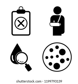 Set of 4 simple vector icons such as Negative, Person with broken arm, Blood analysis, Cells in a circle, editable pack for web and mobile