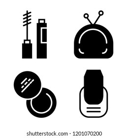 Set of 4 simple vector icons such as Mascara, Makeup, Powder, Manicure, editable pack for web and mobile