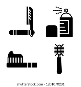 Set of 4 simple vector icons such as Razor, Deodorant, Toothbrush, Hair brush, editable pack for web and mobile