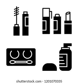 Set of 4 simple vector icons such as Mascara, Lipstick, Makeup, Lotion, editable pack for web and mobile