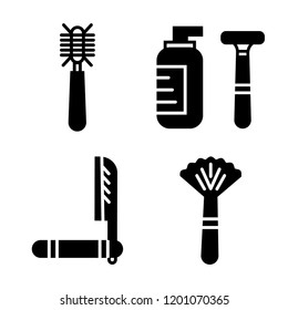 Set of 4 simple vector icons such as Hair brush, Shaving, Razor, Powder, editable pack for web and mobile