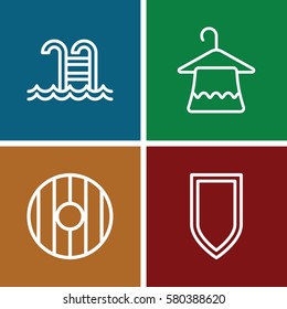 Set of 4 simplicity outline icons such as hanger, swimming pool